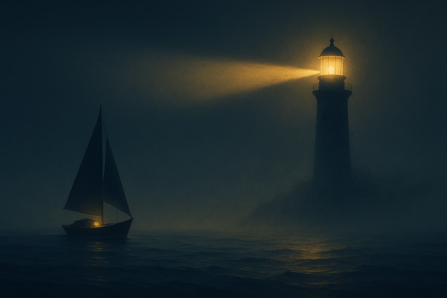 Lighthouse guiding through foggy seas — Yugen